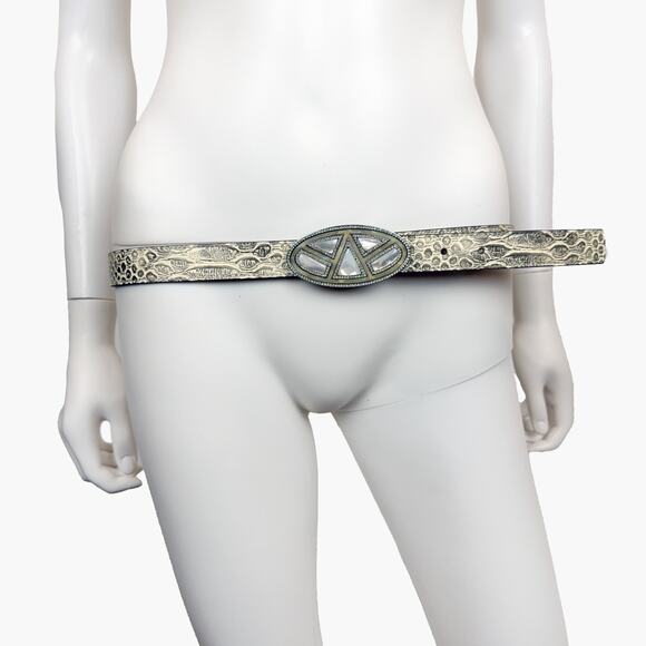 CABI Snake Skin Embossed Leather Belt w/ Mother-of-Pearl  display picture 2